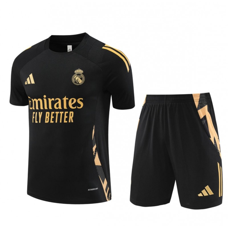 Camiseta Real M adrid Pre-Match 24/25 Negra (Hombre/Niño) + Pantalones