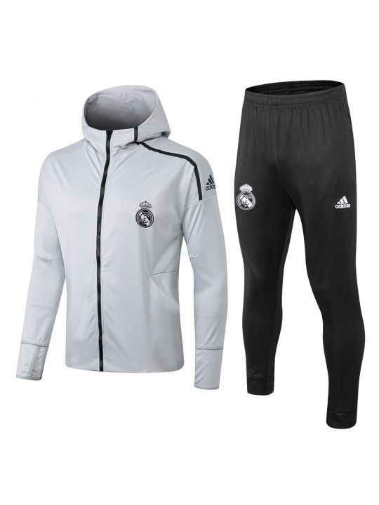 Chándal Real M-adrid 2018/2019 Con Capucha Gris Plata